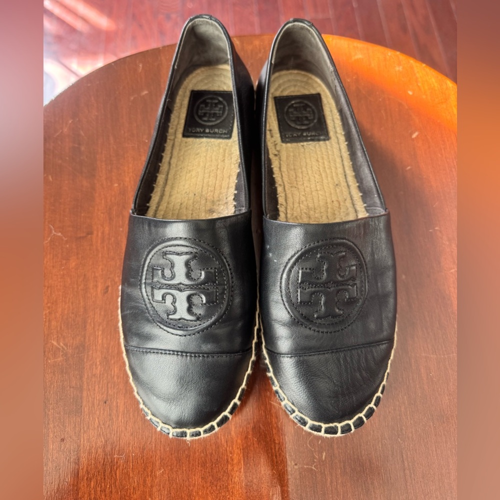 Tory Burch Black Leather Espadrille Flats-Sz. 7.5